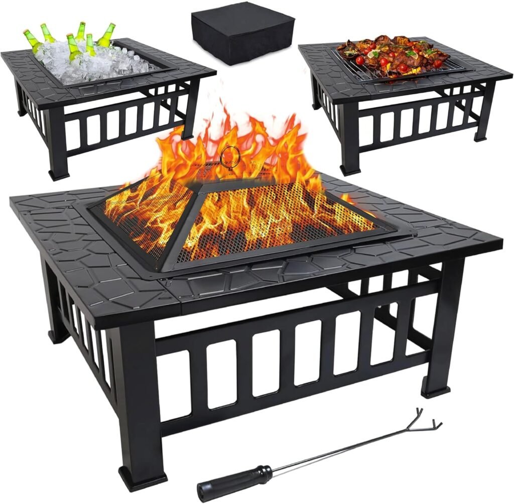 GasOne Fire Pit – 32-inch Outdoor Fire Pits – Metal Firepits for Outside Patio with Fireplace Screen – Elegant and Modern Fire Pit Table for Camping, Heating, Bonfire, Picnics - Outdoor Fire Pit